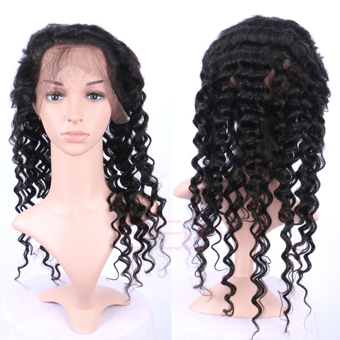 EMEDA Peruvian Hair 360 Lace frontal with hair extensions deep wave hair Pre Plucked Lace Frontals HW060